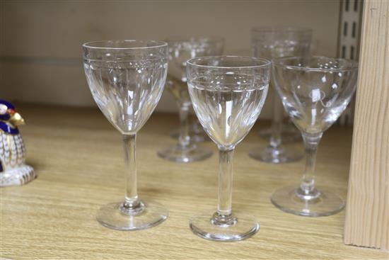 A set of six glasses with R and crown crest and three other glasses